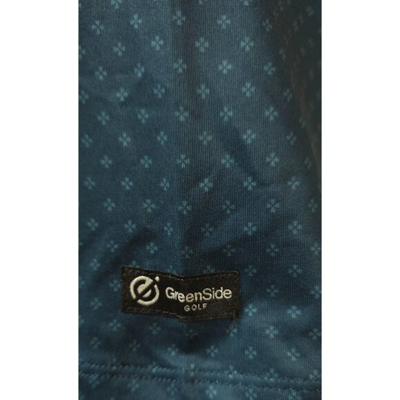 Green Side Mens Small Bluish Green Geometric Floral Outdoor Golf Polo Shirt - Picture 6 of 12